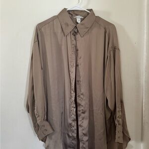 Elegant Tan Silk Button-Up Shirt